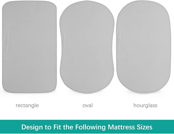 Waterproof Bassinet Sheets Fit for Halo, Dream on Me, Ingenuity, Fisher Price, Delta, Graco and Other Oval Bassinet Mattress, 2 Pack, Ultra Soft Microfiber Sheets, Grey