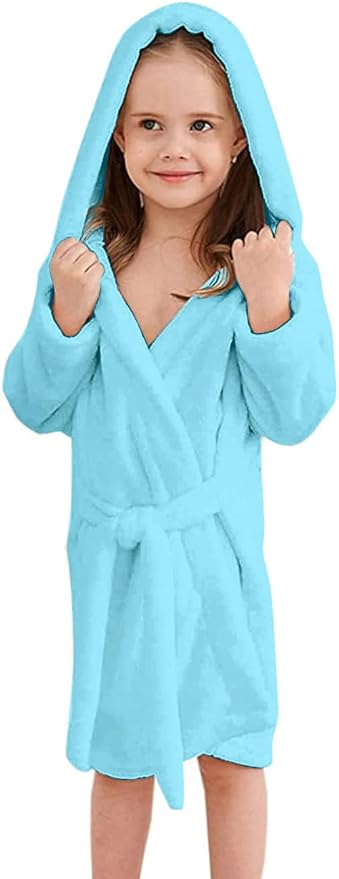 Girls Fleece Hooded Robes, Kids Soft Premium Fuzzy Bathrobe for Gifts, 2-12 Years