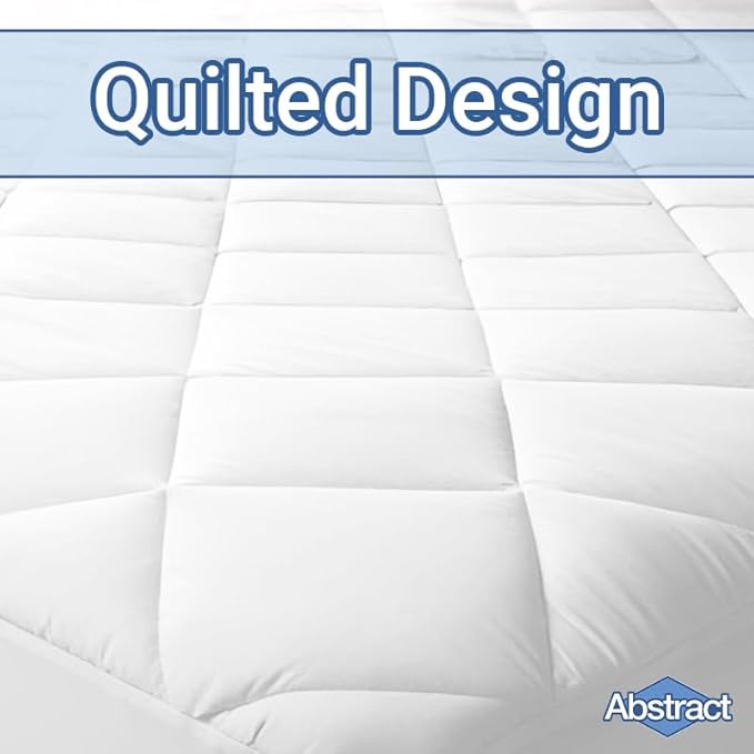 Abstract Twin Mattress Topper - Quilted, Fitted Mattress Pad Twin Deep Pockets - Breathable Cooling Soft Cotton Twin Bed Mattress Topper - Pillow Topper- 39" x75" Twin, White
