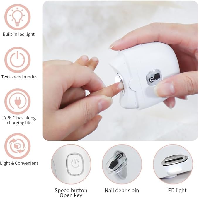 Automatic Electric Nail Clipper Baby Electric Nail Trimmer 2 Speed Rechargeable Kit for Elderly Baby Nail Trimmer LED Light Manicure Set Gift for Kids,Adult