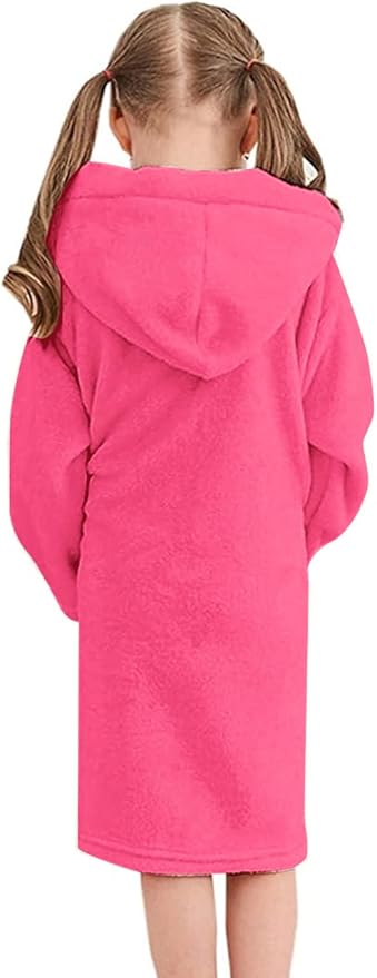Umeyda Girls & Women Fleece Hooded Robes, Soft Fuzzy Bathrobe Warm Plush Fluffy Bath Robe for Kids Womens