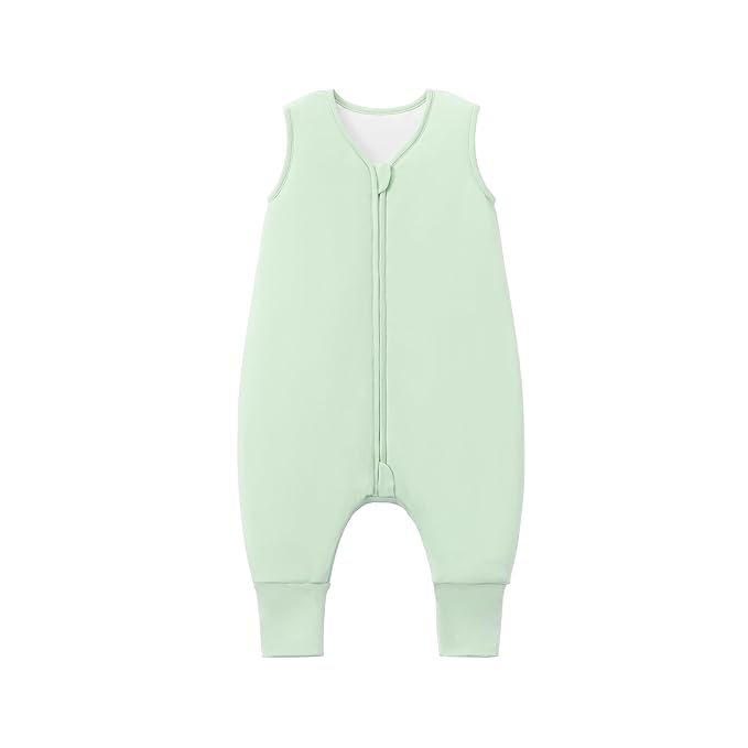 Baby/Toddler Sleep Sack with Legs, Rayon from Bamboo 95% + 5% Spandex, 1.0 TOG, 2‑Way Zipper Sleeping Bag, Walker‑Friendly 6-12M Green