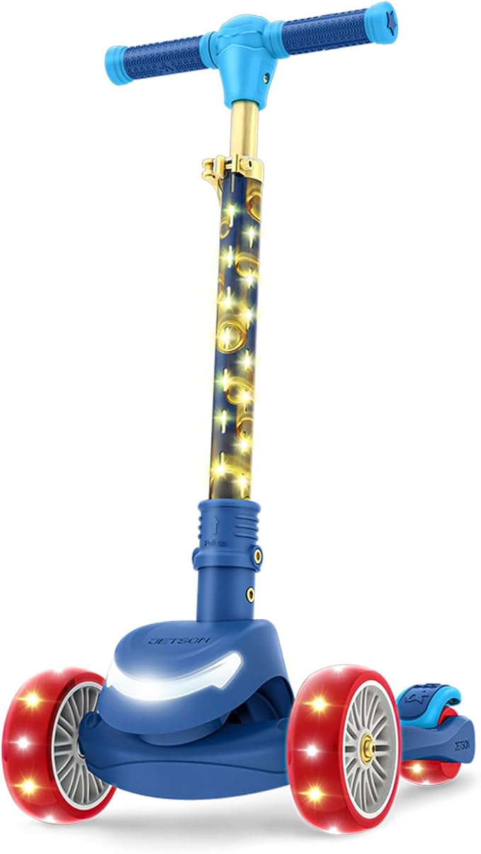 Jetson Character Kids Kick Scooter, LED Lights on Stem & Light-Up Wheels, Lightweight Frame, Height-Adjustable Handlebar, Lean-to-Steer System, Easy-Fold Mechanism