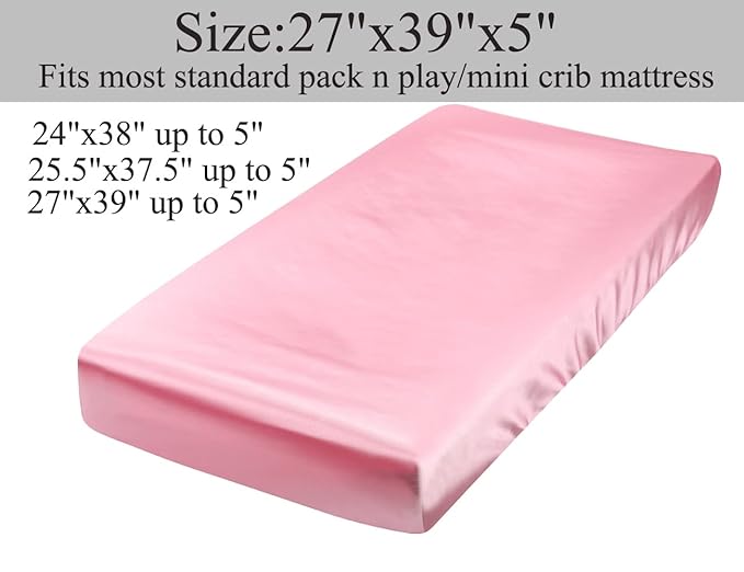 Satin Pack n Play Sheet Set 2 Pack Ultra Soft Silk Fitted Mini Crib Sheets Playard Sheet Protect for Baby Hair and Skin, Grey & Pink