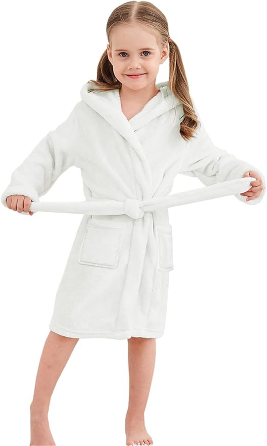 Umeyda Girls Fleece Hooded Robes, Warm Printed Bath Robe for Kids Soft Fuzzy Bathrobe for Gifts