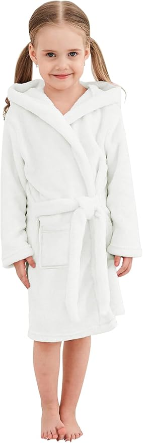 Umeyda Girls Fleece Hooded Robes, Warm Printed Bath Robe for Kids Soft Fuzzy Bathrobe for Gifts