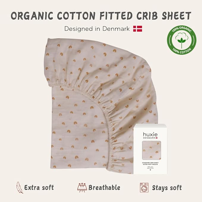 Crib Sheets – Organic Cotton Muslin Fitted Crib Sheet – Standard Size for Baby Boy and Baby Girl 28" x 52" Ultra-Soft and Breathable. (Rainbows)
