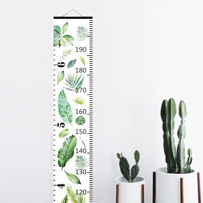 Nustila Green Plants Growth Chart for Kids Baby Height Chart Ruler Removable Canvas Wooden Frame Hanging Wall Rulers Measurement Charts for Toddler Room Nursery Decor - 79"X7.9" with Black Wood