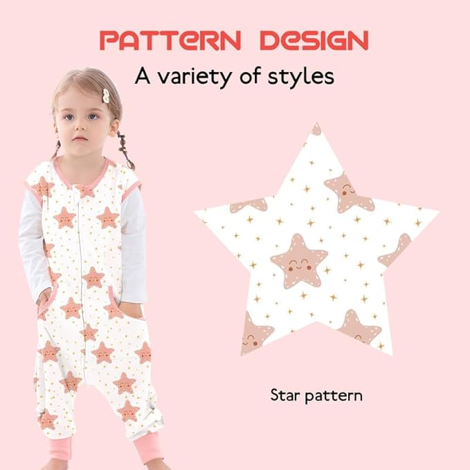 Toddler Sleeping Sack with Feet, Walker Sleep Sack, 0.5Tog (Stars 2T-3T)