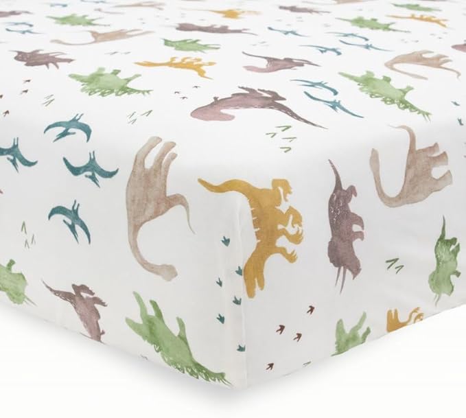 Little Unicorn Premium Stretch Knit Crib Sheet |Super Soft with Optimal Stretch (Dino Pals)