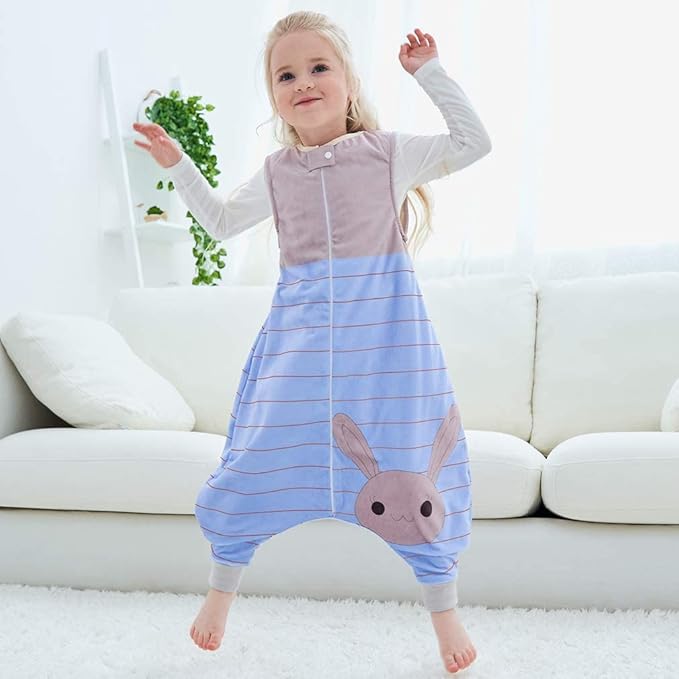 MICHLEY Toddler Sleeping Sack with Feet Newborn Infant Sleeveless Sleeping Bag 2-way Zipper Baby Wearable Blanket for Walkers,Blue Rabbit,1-3T