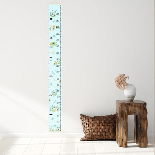 Nustila Flowers Plants Growth Chart for Kids Baby Height Chart Ruler Removable Canvas Wooden Frame Hanging Wall Rulers Measurement Charts for Floral Toddler Room Decor - 79"X7.9" with Beige Wood