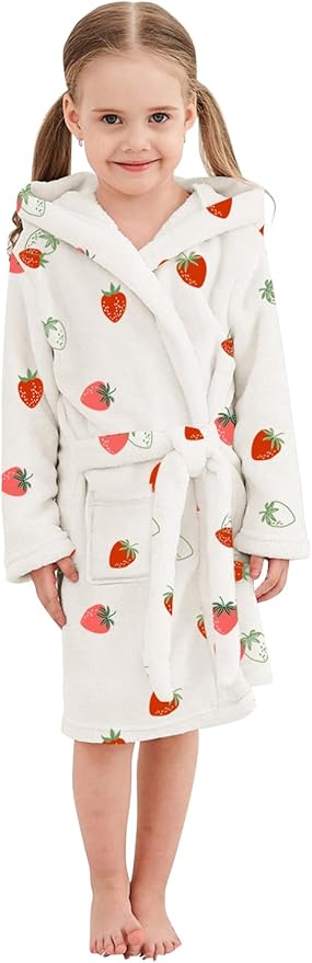 Umeyda Girls Fleece Hooded Robes, Warm Printed Bath Robe for Kids Soft Fuzzy Bathrobe for Gifts
