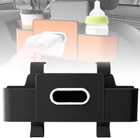 Fiopet 3-in-1 Car Seat Back Storage Box, 2026 New Multifunctional Car Back Seat Organizer with Cup Holder, Tissue Box, Trash Bin & Hooks for Hold Phones, Snacks, Drinks, Handbags (Black)
