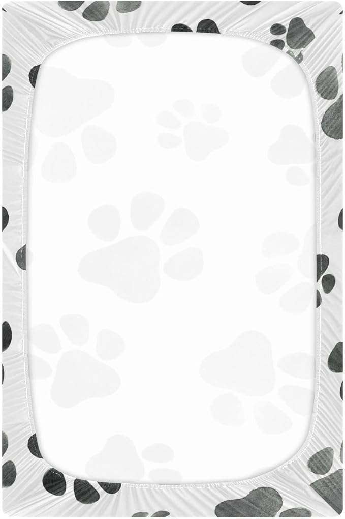 Grey Dog Paws Crib Sheets Soft Breathable Fitted Baby Crib Sheets Mattress Cover for Girl Boys, 52" x 28" x 9"