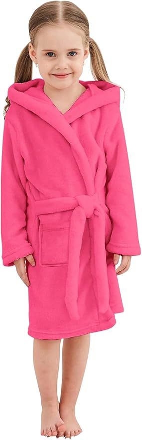 Umeyda Girls Fleece Hooded Robes, Warm Printed Bath Robe for Kids Soft Fuzzy Bathrobe for Gifts