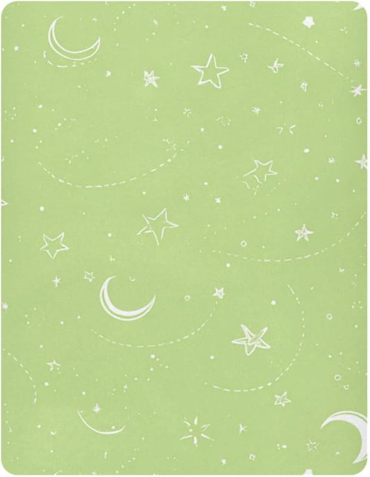Bright Green Moons and Stars Crib Sheets Standard Crib Toddler Mattresses Cover Fitted Baby Bed Sheet Breathable Crib Mattress Sheet for Girls Boys 39''x27''x9''