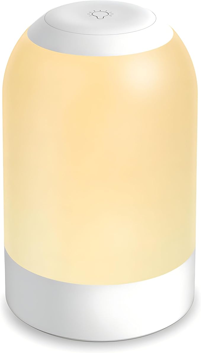 Bedside Touch Night Light, Baby Nursery Nightlight for Kids Adults, Egg Light with Timer, Dimmable Small Cordless Table Lamp for Nightstand/Bedroom/Children's Room, USB Rechargeable, White/Warm/Amber
