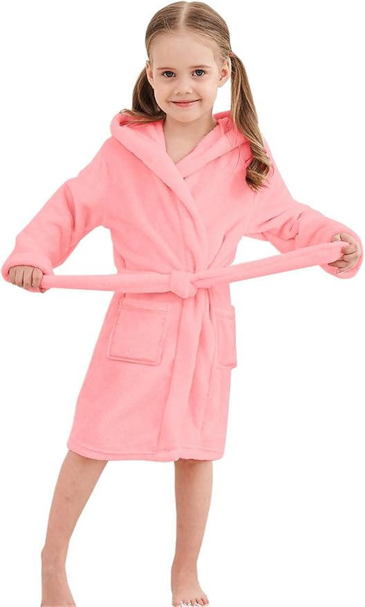 Umeyda Girls Fleece Hooded Robes, Warm Printed Bath Robe for Kids Soft Fuzzy Bathrobe for Gifts