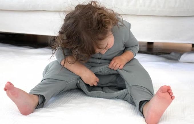 GUNAMUNA Baby Footie Sleep Bag – Walkable Wearable Blanket with DIAPER-ZiP, Convertible Foot Cuffs, Anti-Slip Grips