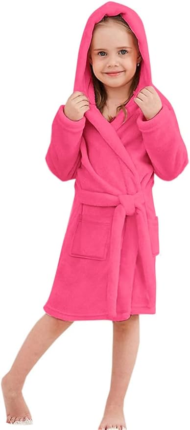 Umeyda Girls Fleece Hooded Robes, Warm Printed Bath Robe for Kids Soft Fuzzy Bathrobe for Gifts