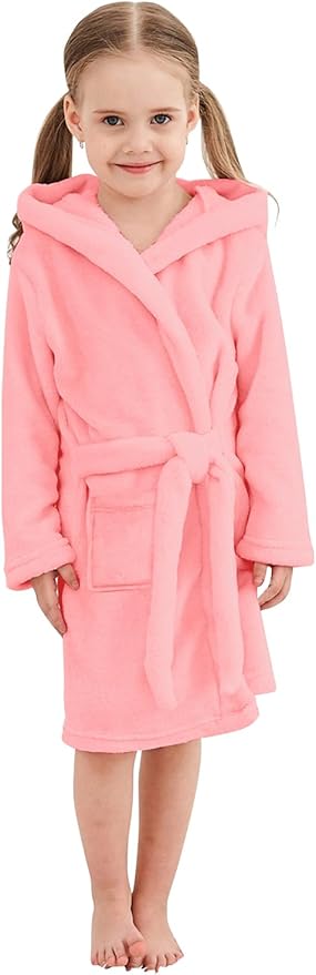 Umeyda Girls Fleece Hooded Robes, Warm Printed Bath Robe for Kids Soft Fuzzy Bathrobe for Gifts