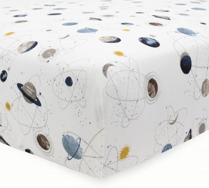 Little Unicorn Premium Stretch Knit Crib Sheet |Super Soft with Optimal Stretch (Planets)