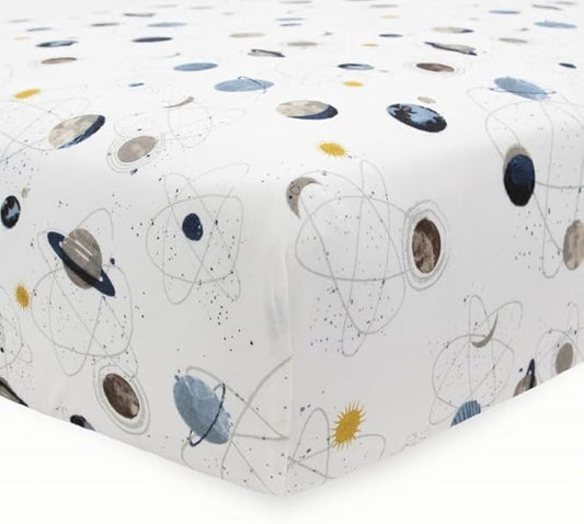 Little Unicorn Premium Stretch Knit Crib Sheet |Super Soft with Optimal Stretch (Planets)