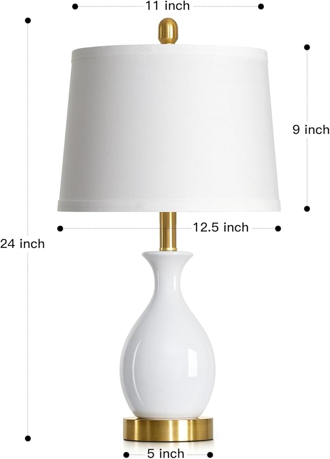 luxeflow 24" Bedside Table Lamp for Bedroom, Modern Classic Ceramic Lamp for Living Room, Small White Table Lamps for Nightstand & End Table (1 Pack)