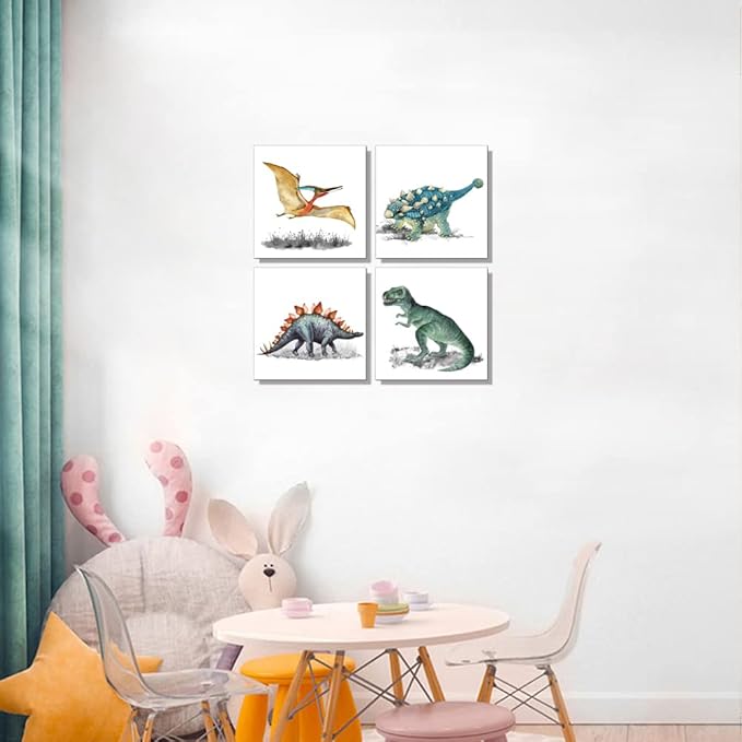 Dinosaur Wall Art Watercolor Dinosaurs Pictures for Boys Girls Kids Bedroom Nursery Room Wall Decorations