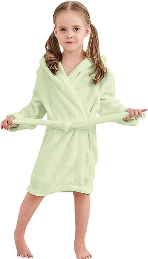 Girls Fleece Hooded Robes, Kids Soft Premium Fuzzy Bathrobe for Gifts, 2-12 Years