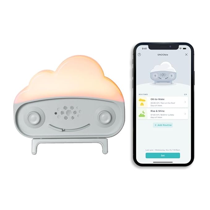 Happiest Baby SNOObie Smart White Noise Machine - Portable Baby Sound Machine with Night Light - 12 Soothing Sounds for Sleep Training, Grey