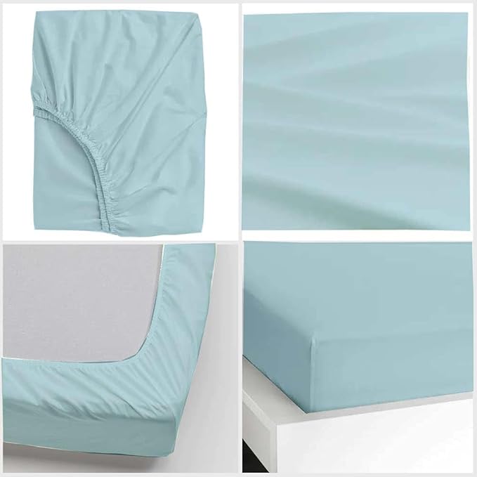 600 Thread Count Cotton Fitted Sheet for Queen Size|100% Egyptian Cotton Fitted Sheet|1 Piece Fitted Sheet Comfy, Ultra Soft, Breathable|16 Inch Deep Pocket Fitted Sheet in Light Blue Solid
