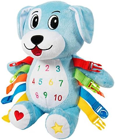 Buckle Toys Barkley Dog - Plush Animal Learning Toy - Develop Fine Motor Skills - Counting and Color Recognition Stuffed Animal - Perfect Travel Toddlers Essentials