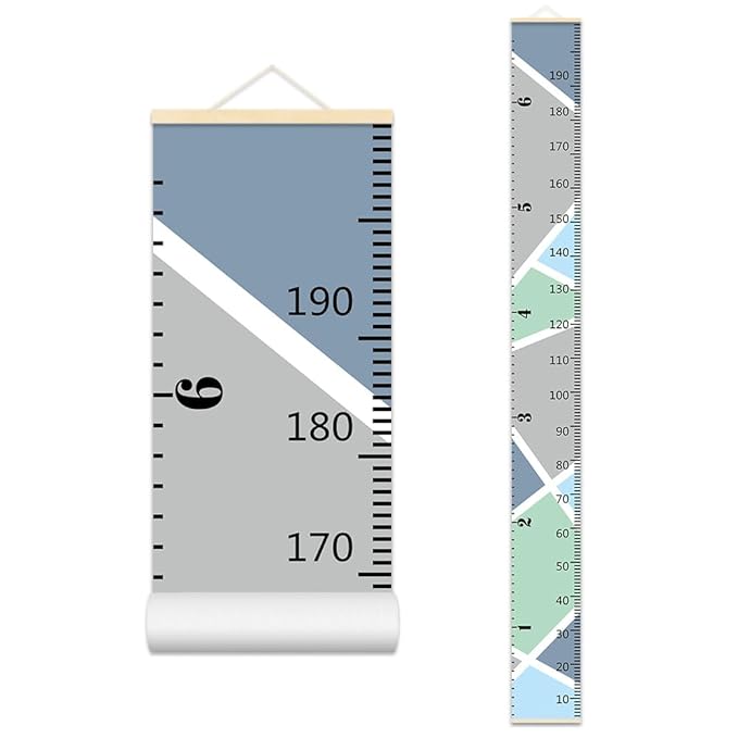Nustila Color Block Growth Chart for Kids Baby Height Chart Ruler Removable Canvas Wooden Frame Hanging Wall Rulers Measurement Charts for Toddler Room Nursery Decor - 79"X7.9" with Beige Wood