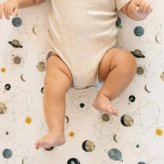Little Unicorn Premium Stretch Knit Crib Sheet |Super Soft with Optimal Stretch (Planets)