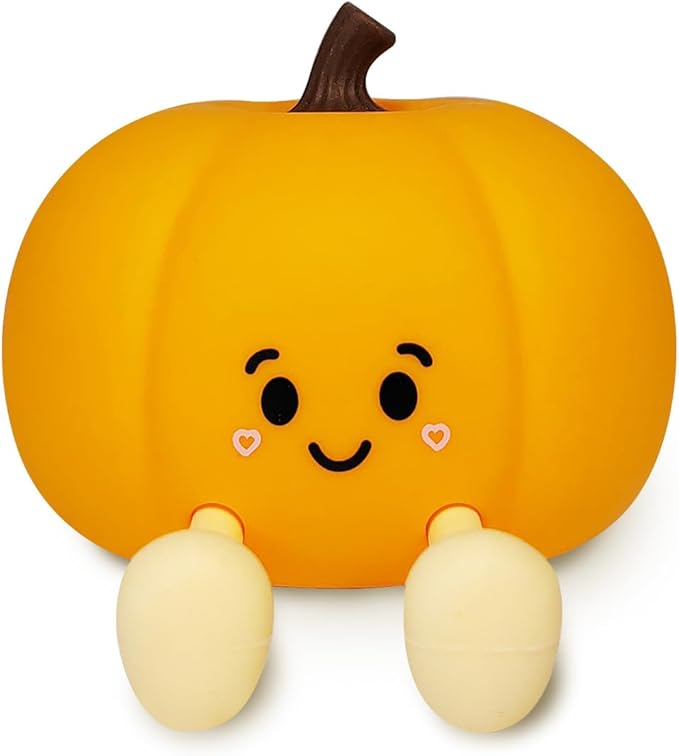 loatme Night Light for Kids, Rechargeable Dimmable Silicone LED Nightlight, Baby Nursery Night Lamp, Touch Squishy Lamp, Halloween Gifts for Girls, Boys, Toddler Room Decor, Pumpkin