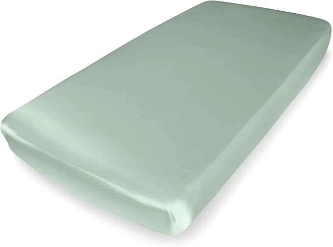 Mulberry Park Fitted Silk Crib Sheet - Grade 6A Pure 19 Momme Toddler Bedding - Gentle on Baby's Delicate Skin, Helps with Bald Spot, Eczema, Dry Skin & Cradle Cap - 28" x 52" / Goodnight Green