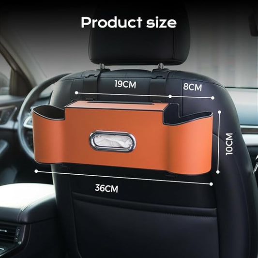 3-in-1 Car Backseat Organizer, 2026 New Multifunctional Back Seat Car Organizer with Cup Holder, Tissue Box, Trash Bin & Hooks for Hold Phones, Snacks, Drinks, Handbags (1, Beige)