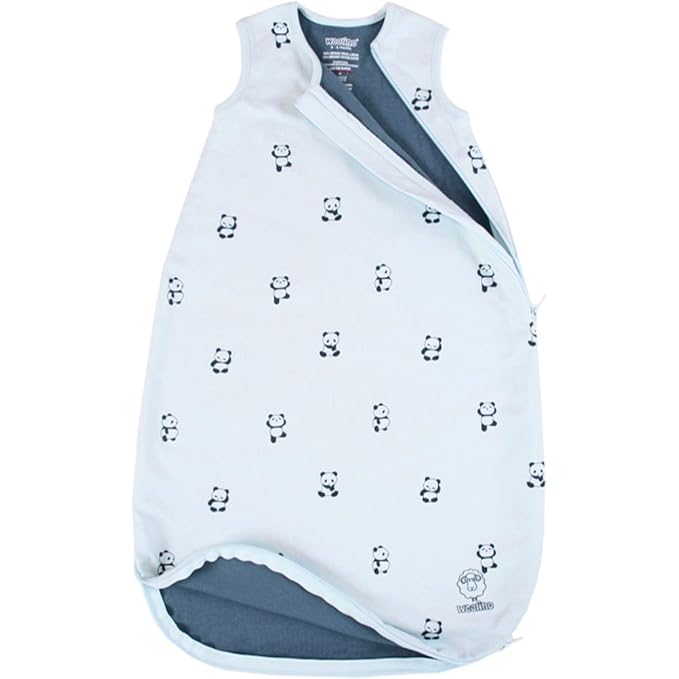 Woolino Merino Wool and Organic Cotton Baby Sleeping Bag - 4 Season Classic Sleep Sack - Two-Way Zipper Sleep Bag for Baby and Toddler - 0-6 Months - Panda