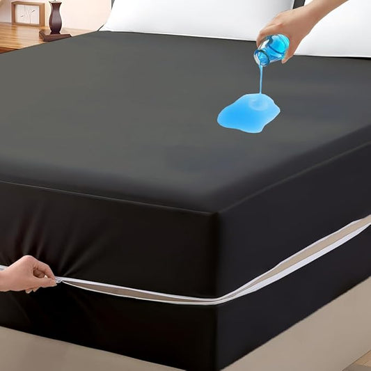 Mattress Protector Crib Size 100% Waterproof Zippered Cover, 6 Inches Deep, Six-Sided Mattress Encasement for Bed, Zipper Closure Style (Dark Grey)
