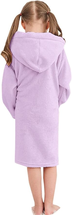 Umeyda Girls Fleece Hooded Robes, Warm Printed Bath Robe for Kids Soft Fuzzy Bathrobe for Gifts