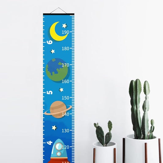 Baby Height Growth Chart - Canvas Height Chart for Kids Baby Child Toddler Boys Girls Growth Chart for Wall Room Nursery Decor Hangable and Removable Measuring Wall Ruler (Rocket, Black Wood)