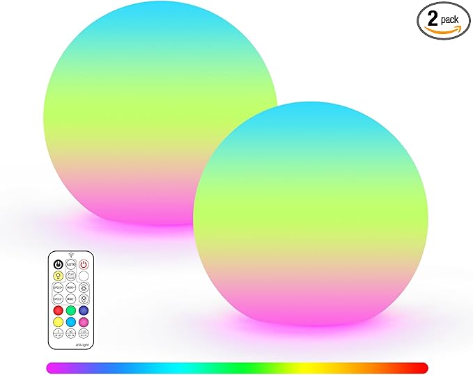 LOFTEK 3-inch Smart Sphere Night Light, Rechargeable LED Ball Lights, 16 RGB Color Change Mood Lighting, Waterproof Ambient Light for Home Bedroom Patio Pool Bathtub Decorative Lighting, 2 Pack