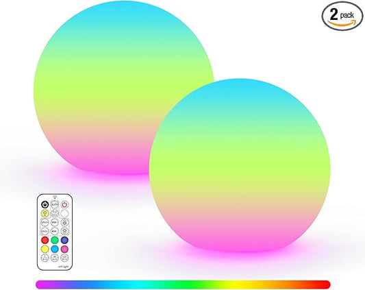 LOFTEK 3-inch Smart Sphere Night Light, Rechargeable LED Ball Lights, 16 RGB Color Change Mood Lighting, Waterproof Ambient Light for Home Bedroom Patio Pool Bathtub Decorative Lighting, 2 Pack