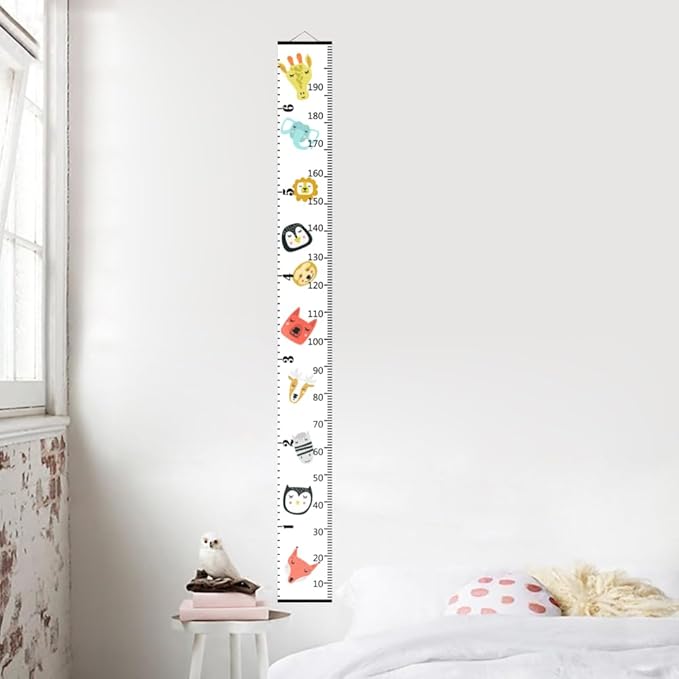 Nustila Cute Animals Growth Chart for Kids Baby Height Chart Ruler Removable Canvas Wooden Frame Hanging Wall Rulers Measurement Charts for Toddler Room Nursery Decor - 79"X7.9" with Black Wood