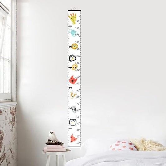 Nustila Cute Animals Growth Chart for Kids Baby Height Chart Ruler Removable Canvas Wooden Frame Hanging Wall Rulers Measurement Charts for Toddler Room Nursery Decor - 79"X7.9" with Black Wood