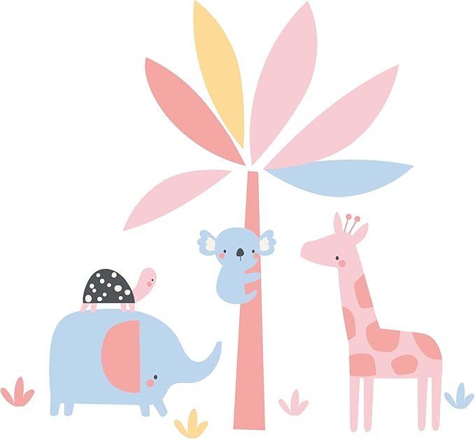 Lambs & Ivy Snuggle Jungle Pastel Safari Cotton Jersey 5-Piece Crib Bedding Set
