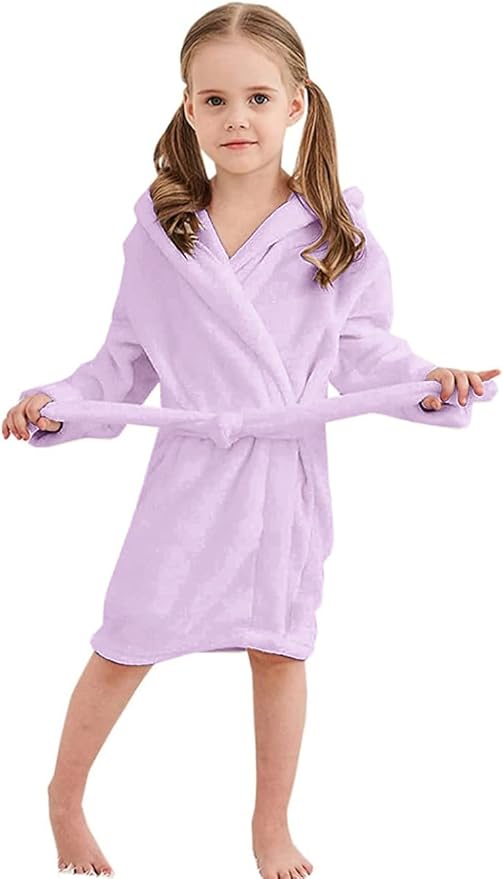 Girls Fleece Hooded Robes, Kids Soft Premium Fuzzy Bathrobe for Gifts, 2-12 Years