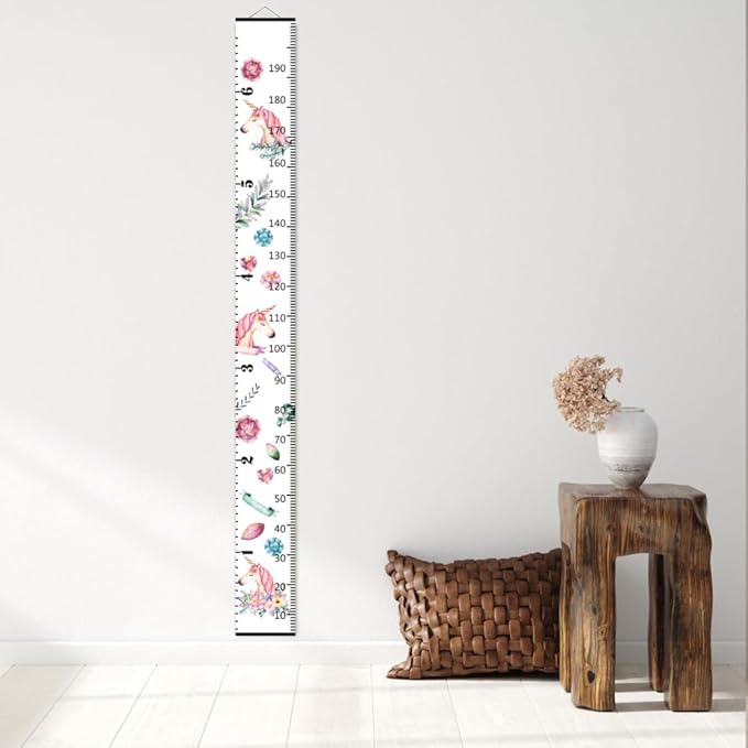 Baby Growth Chart for Wall - Height Chart for Kids Nursery Decor Wall Hanging Measurement Ruler with Black Wood Scroll Toddlers Room Decor Birthday Christmas Gifts for Boys Girls 79"X7.9" (Unicorn)